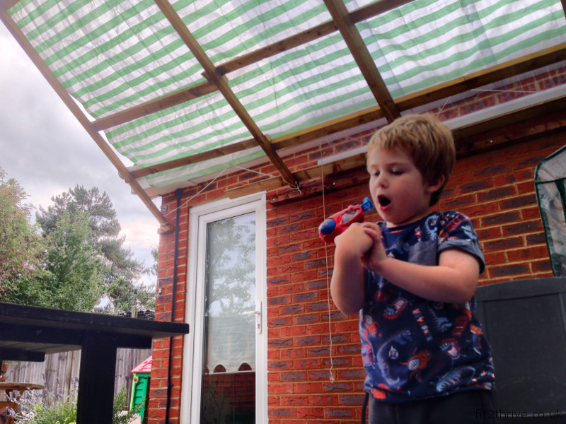 Making bubbles on the patio