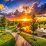 Breathtaking Sunrise Panorama Over Campbell Park in Milton Keynes Capturing the Tranquility and Beauty of Urban Exploration in Nature's Embrace