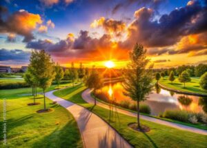 Breathtaking Sunrise Panorama Over Campbell Park in Milton Keynes Capturing the Tranquility and Beauty of Urban Exploration in Nature's Embrace